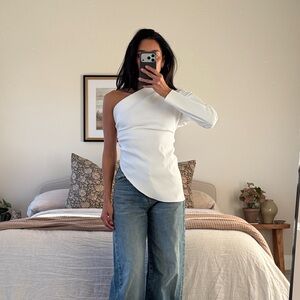 Zara White One-Shoulder Blouse